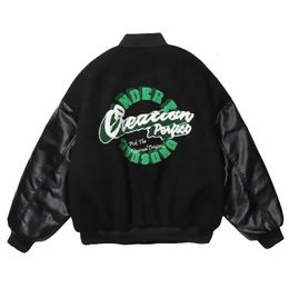 Vintage Varsity Jackets For Men Punk Gothic Coats Embroidery Hip Hop Harajuku Baseball Jacket Loose Flocking Leather Coats 240305