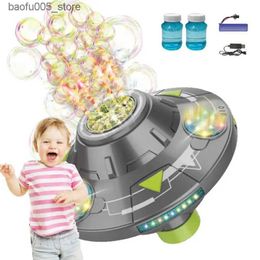 Novelty Games Baby Bath Toys Bubble machine with lights UFO illuminated bubble toys cute bubble machine garden courtyard with sound childrens outdoor toys Q240307