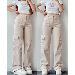 Women's Pants Wepbel Casual Women Mid-Waist Three-Dimensional Pocket Trousers Tight Waist Overalls Solid Color Wide Leg Cargo