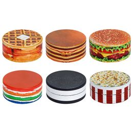 50mm 2 layer biscuit Burger simulation physical zinc alloy smoke Grinder tobacco smoke cigarette cnc teeth filter net dry herb