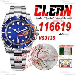 40mm 11661 VS3135 Automatic Mens Watch Clean CF V5 Ceramic Bezel Blue Dial 904L Stainless Steel Bracelet Super Edition Same Series Card Puretimewatch Reloj Hombre