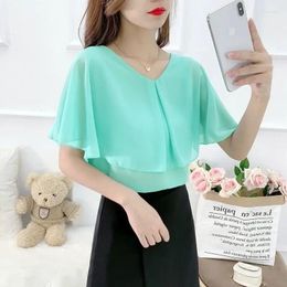 Women's Blouses 2024 Summer Fashion Trend Commuting Minimalist V-neck Ruffled Edge Elegant Temperament Solid Color Versatile Shirt B241