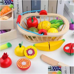 Kitchens & Play Food Wooden Magnetic Fruit Vegetable Combination Cutting Play House Toy Children Pretend Simation Basket Set Kids Drop Dhsb4