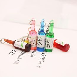 Keychains Korean Simulation Cute Tiny Soju Bottle Keychain Resin Beer Drink Keyring Women Trinket Jewelry Friend Travel Gift Souve298k