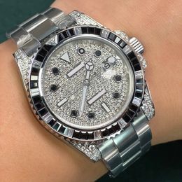 Mechanical men's watch stainless steel bracelet automatic movement with diamonds 40mm mineral super mirror pit scratch