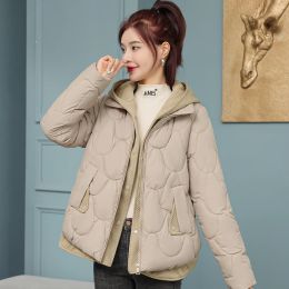 Parkas Winter Jackets for Women 2023 New Fashion Fake Two Pieces Short Parkas Korean Style Winter Women's Cold Coat Hooded