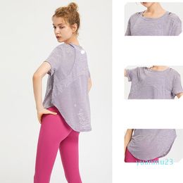 Lu Lu Ll Yoga Short Sleeve Smock Women Mesh Sports Top Loose Casual Running Fiess Thin and Light T shirt Summer Colours