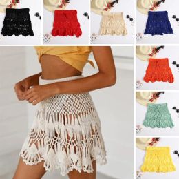 skirt White Sexy Knitted Mesh Short Overskirt For Women Sunscreen Bridal Overlay CoverUps Wedding Skirt Beach Swimsuits Skirts