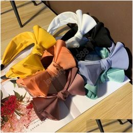 Headbands Fashion Women Headband Big Bowknot Headwear Solid Color Turban Wide Side Casual Hair Accessories Drop Delivery Jewelry Hair Dhhn6