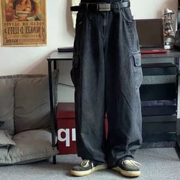 HOUZHOU Baggy Jeans Trousers Male Denim Pants Black Wide Leg Pants Mens Jeans Oversize Cargo Korean Streetwear Hip Hop Harajuku 240304