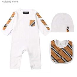 Jumpsuits New 2021 summer high quality fashion newborn baby clothes cotton Long sleeve Toddler new born baby boys girls rompers Bibs hats L240307