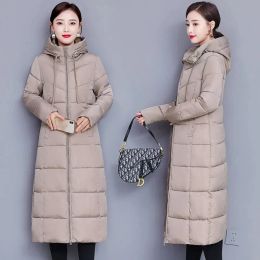 Parkas 2023 New Parkas Women's Down Padded Jacket Midlength Winter Warm Thicken Hooded Cottonpadded Jacket Long Loose Thick Overcoat