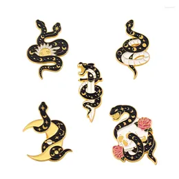 Brooches Snake Enamel Sun Pins Moon Flower Backpack Clothes Lapel Black Badges Yellow Jewellery Gift For Friends