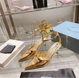 Genuine Leather Pointed Toe Wrap Dress Shoe Ankle Strap Buckle Gold Silver High Quality Sandal