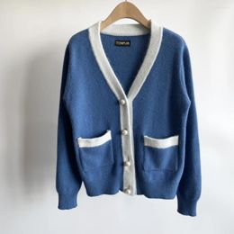 Women's Knits Cardigan For Women Autumn Coat Sweater Pearl Top Female Woman Raccoon Cashmere Cardigans Blue White Fashion Dsr937