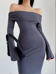 Casual Dresses Spring Streetwear Bodycon Trumpet Black Dress Long Y2K Sleeve Women Clothes Off Shoulder