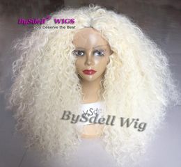 Long Afro Fluffy Medium Curly Hair Lace Front Wig Synthetic Heat Resistant Honey Blonde 613 Color Wigs for Black Women Pelucas Pe4994684