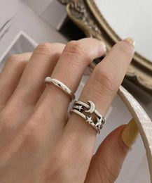 Wedding Rings Silver Colour Moon Star Thai Open For Women Couples Vintage Simple Party Jewellery Gifts 20221151780