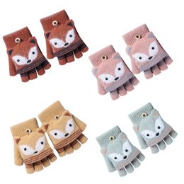 Baby Toddler Cartoon Knit Gloves Unisex Children Winter Warm Half Finger Mittens 240226