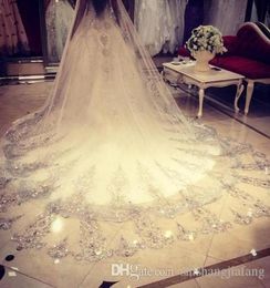 2019 Bling sell Wedding Veil 3Meter Length Width Crystals Rhinestones Lace BlingBling Cathedral Bridal Veils with Comb2850251