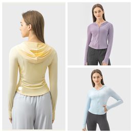 LU-1995 Womens Yoga Sunscreen Jacket Long Sleeves Outfit UPF+50 hooded Back Zipper Gym Jackets Fitness Outfit Sportswear For Lady