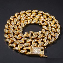 Chains 20Mm Miami Cuban Link Chain Heavy Thick Necklace For Mens Bling Hip Hop Iced Out Gold Sier Rapper Chains Women Hiphop Jewelry D Dh4Cf