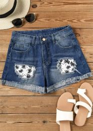 Shorts Mulheres Coco Botão do botão de coco Pocket Rapped Denim Vintage Hole Summer Casual Jeans Short Ladies Hotpants 2023