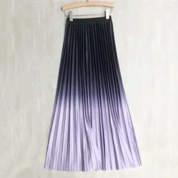 Skirts TIGENA 97cm Ankle Length Pleated Skirt For Women 2024 Spring Aesthetic Gradient A Line High Waist Long Maxi Female