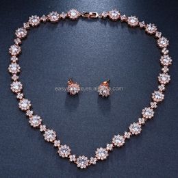 Re4795 Round Cz Crystal Necklace Earring Luxury Bridal Jewelry Set Wedding Dinner Girlfriend Gift