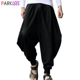 Pants Men's Black Baggy Drawstring Boho Aladdin Harem Pants Casual Cotton Wide Crotch Dance Yoga Alibaba Hippie Pants Trousers 5XL