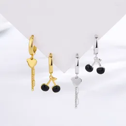 Stud Earrings 2024 S925 Sterling Silver Asymmetric Women's Fashion Versatile Cherry Heart Short Tassel Small