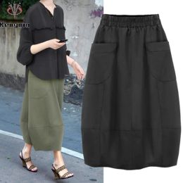 Skirt 2024 Autumn Plus Size 4XL Women's Skirt Casual Big Pockets Lady Skirts Elastic Waist Female Bottom Clothing Skirts KN547