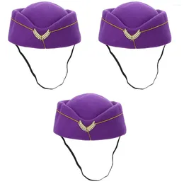 Berets Set Of 3 Stewardess Beret Airplane Hostess Hat Flight Attendant Costume Decorative Pillbox Sailor Felt Airline