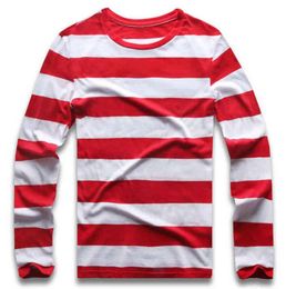 Red White Striped Long Sleeve T Shirts Tees for Men Round Neck Colorful Black White Stripes Men Casual G12094512094