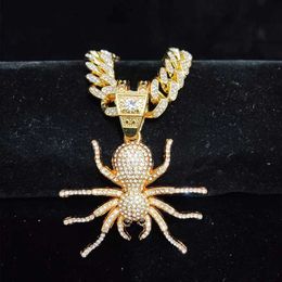 Pendant Necklaces Men Women Hip Hop Iced Out Bling Spider Necklace with 13mm Cuban Chain Hiphop Fashion Charm Jewelry 230613