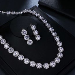 Wholesale Wedding Jewelry Cubic Zircon Women Earrings Tennis Bride Necklace Sets