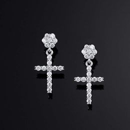 S925 Moissanite Flower Cluster Stud Cross Earrings Bridal Wedding Engagement Jewellery Anniversary Lovers Gift