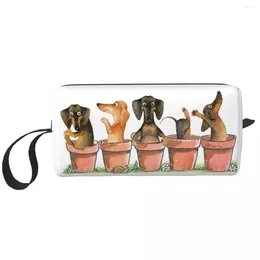 Cosmetic Bags Dachshund Flower Pots Bag Women Large Capacity Wiener Badger Sausage Dog Makeup Case Beauty Storage Toiletry