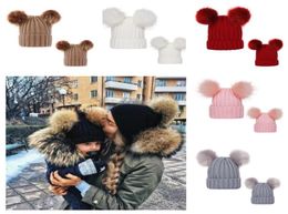 with 2 Pom Balls Crochet Beanies Ribbed Knit Womens Winter Hat 03 Years Infants Baby Kids Toddler Skull Caps Tuque Girls Headwear3014909