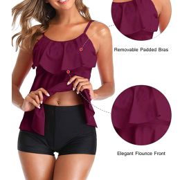 Swimwear 2021 New Cover Up Swimsuit Women Flounce Printed Top Boyshorts Tankini Swimwear Summer Beachwear Bikini Mujer Set TwoPiece