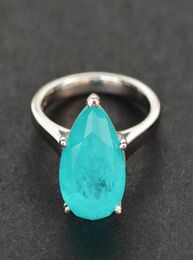 Fishion 100 925 Sterling Silver Ring Pear Cut 10x14MM Paraiba Tourmaline Gemstone Wedding Engagement Rings Women Fine Jewelry5798800