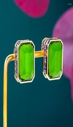 Stud Earrings Siscathy Retro Luxury Cubic Zirconia Geomtry Square For Women Fashion Vintage Green Crystal Earring Party Jewelry6481843