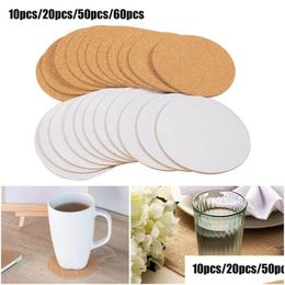 Mats & Pads Mats Pads 50Pcs Handy Round Shape Dia 9Cm Plain Natural Cork Coasters Wine Drink Coffee Tea Cup Table Pad For Home Office Dh3C6