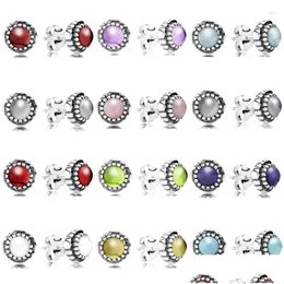 Stud Earrings Authentic 925 Sterling Sier Earring Twee Month Birthstone Birthday Studs For Women Gift Party Jewellery Drop Delivery Dhvqr