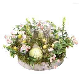 Candle Holders Easter Egg Flower Rope Wreath Base Holder With Glass Cup Creative Handmade Candlestick Home Decor