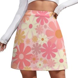 Skirts Blush Pink Vintage Aesthetic Floral Pattern Pastel Pink Flowers, 60s and 70s Style Mini Skirt clothing women summer 2023