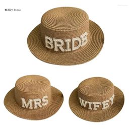 Wide Brim Hats Womens Straw Sun Hat Beach Flat Top Bride Summer For Wedding Bachelorette Parties Gift Bridal Favour