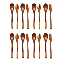 Dinnerware Sets 16 Pcs Wooden 9 Inchjapanese Spoon Fork Set Kitchen Tableware Natural Wood Cutlery Dinner