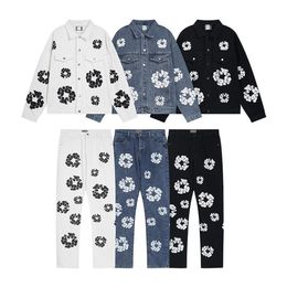 USA 24SS Cotton Print 싱글 버튼 디자이너 데님 재킷 바지 슈트 청바지 코트 별별로 판매 된 0307