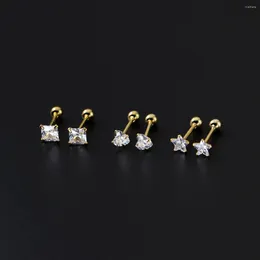Stud Earrings 925 Sterling Silver For Women Star Square Heart Zircon Earring 0.3cm Ball Woman